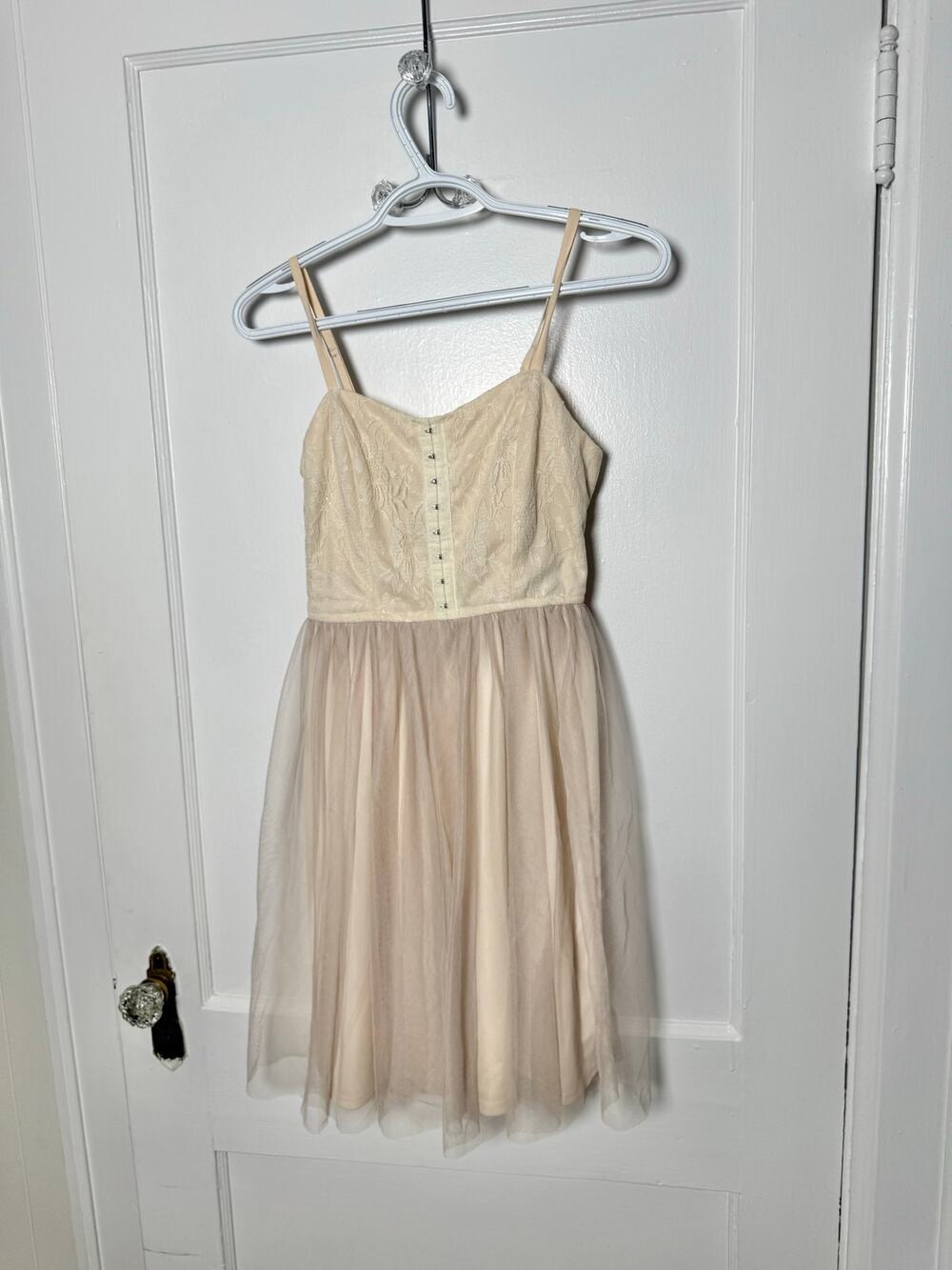 Xhilaration Y2K Blush Beige Tulle Whimsy Fairy Cottage Mini Smocked Dress Small